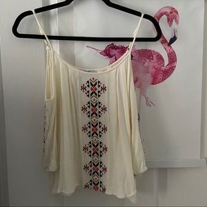 Embroidered Open Shoulder Top
